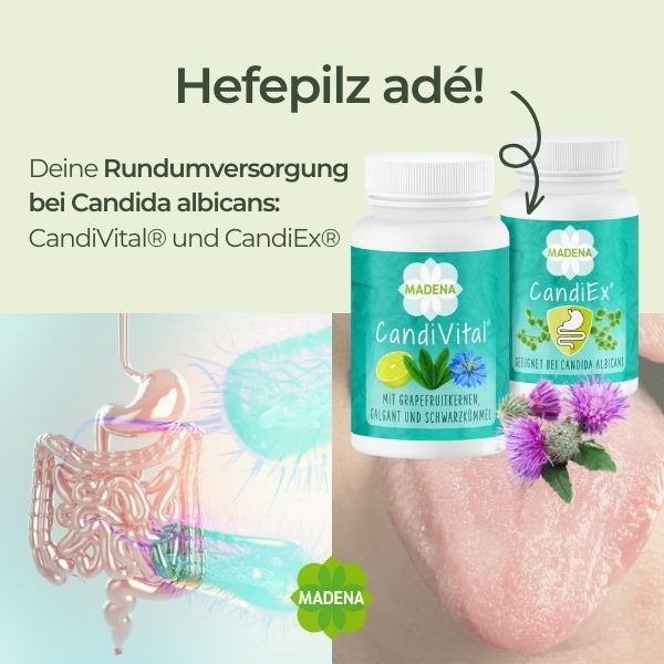 This creative contrasts internal body imagery with clear product packaging to provide a visual solution for yeast infections.